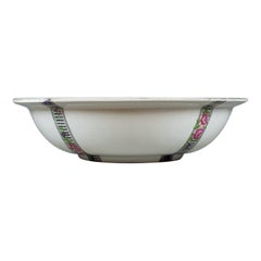 Large Vintage Fruit Bowl, Ceramic Basin, White, Decorative, Floral Bands