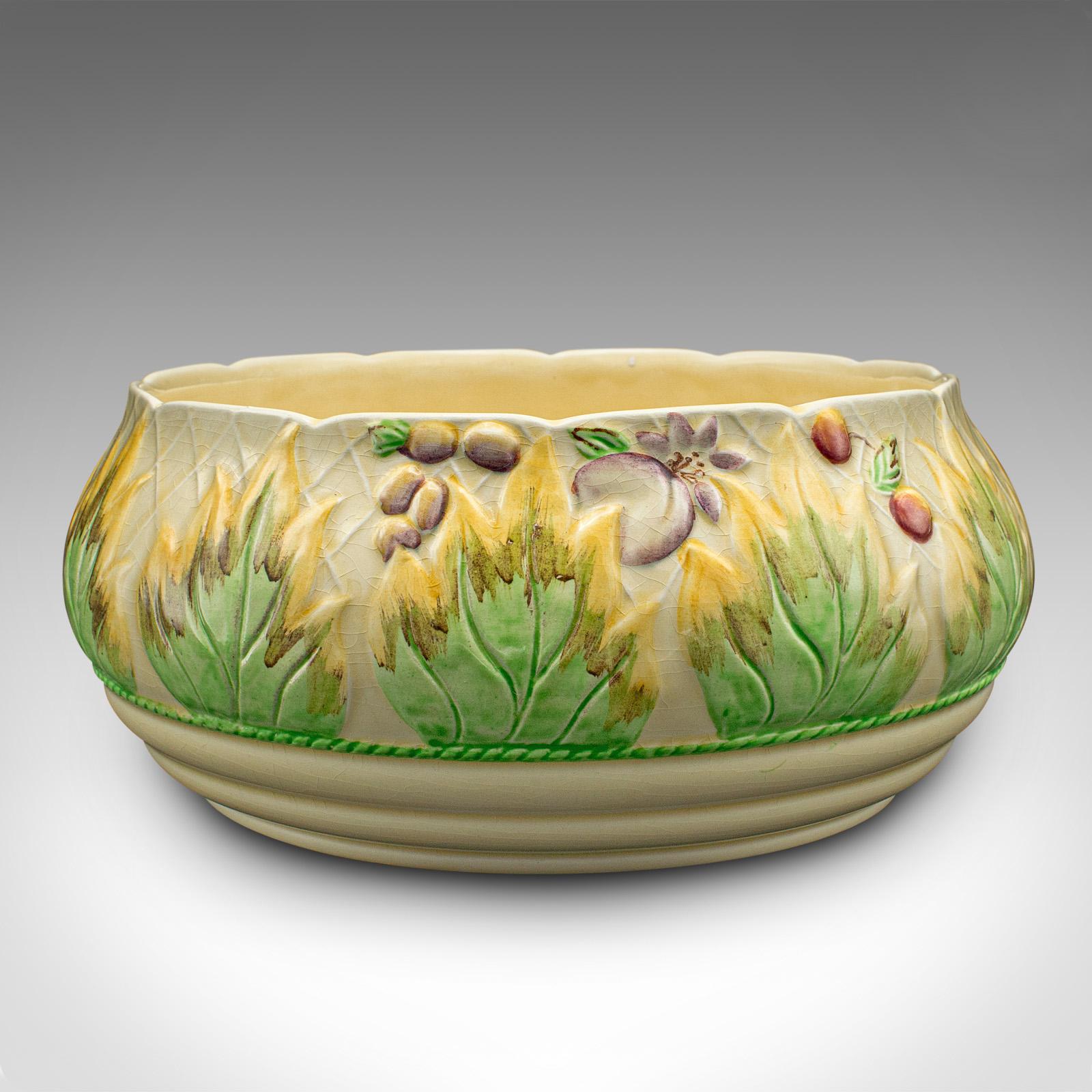 British Large Vintage Fruit Bowl, English, Hand Painted Ceramic, Decorative Dish, C.1930 For Sale