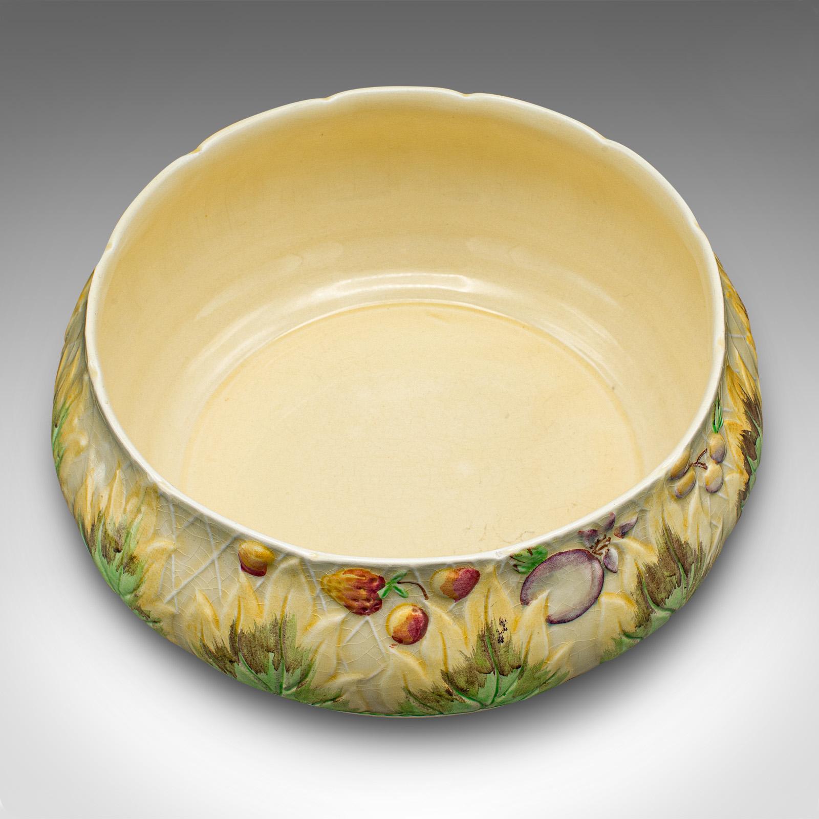 19th Century Large Vintage Fruit Bowl, English, Hand Painted Ceramic, Decorative Dish, C.1930 For Sale
