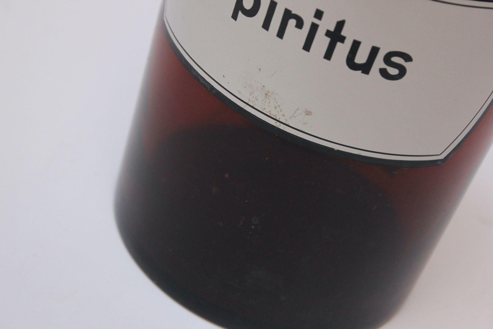 Große deutsche Bernsteinglas-Apothekerflasche „Spiritus“ im Angebot 2