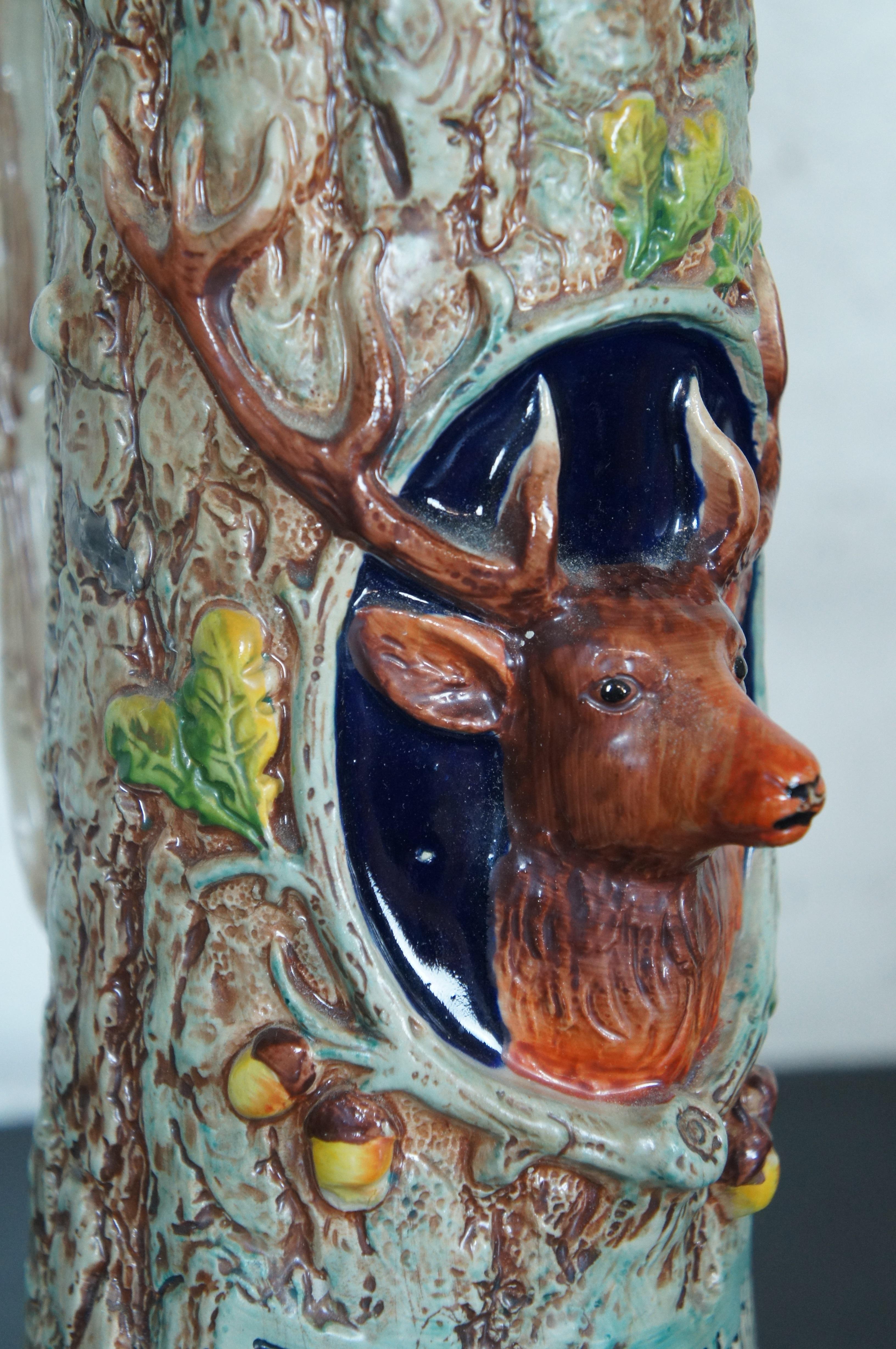 Black Forest Large Vintage German Gerzit 2L Deer Stag Ram Hunt Beer Stein Mug Tankard 18