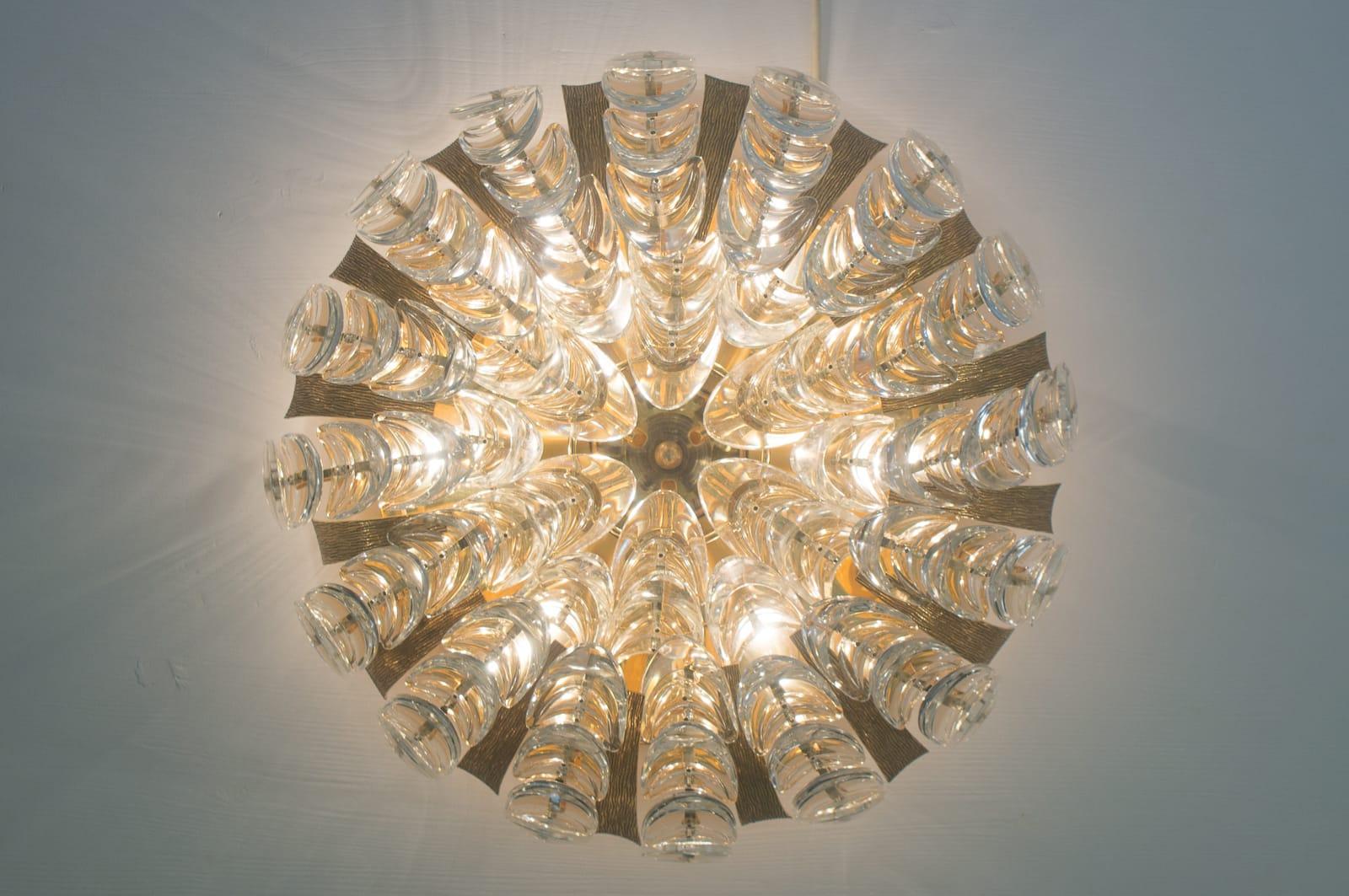 Large Vintage German Gilt Brass and Crystal Ceiling Lamp by Palwa, 1960s In Good Condition In Nürnberg, Bayern