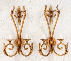 Large Vintage Gilt Iron Sconces
