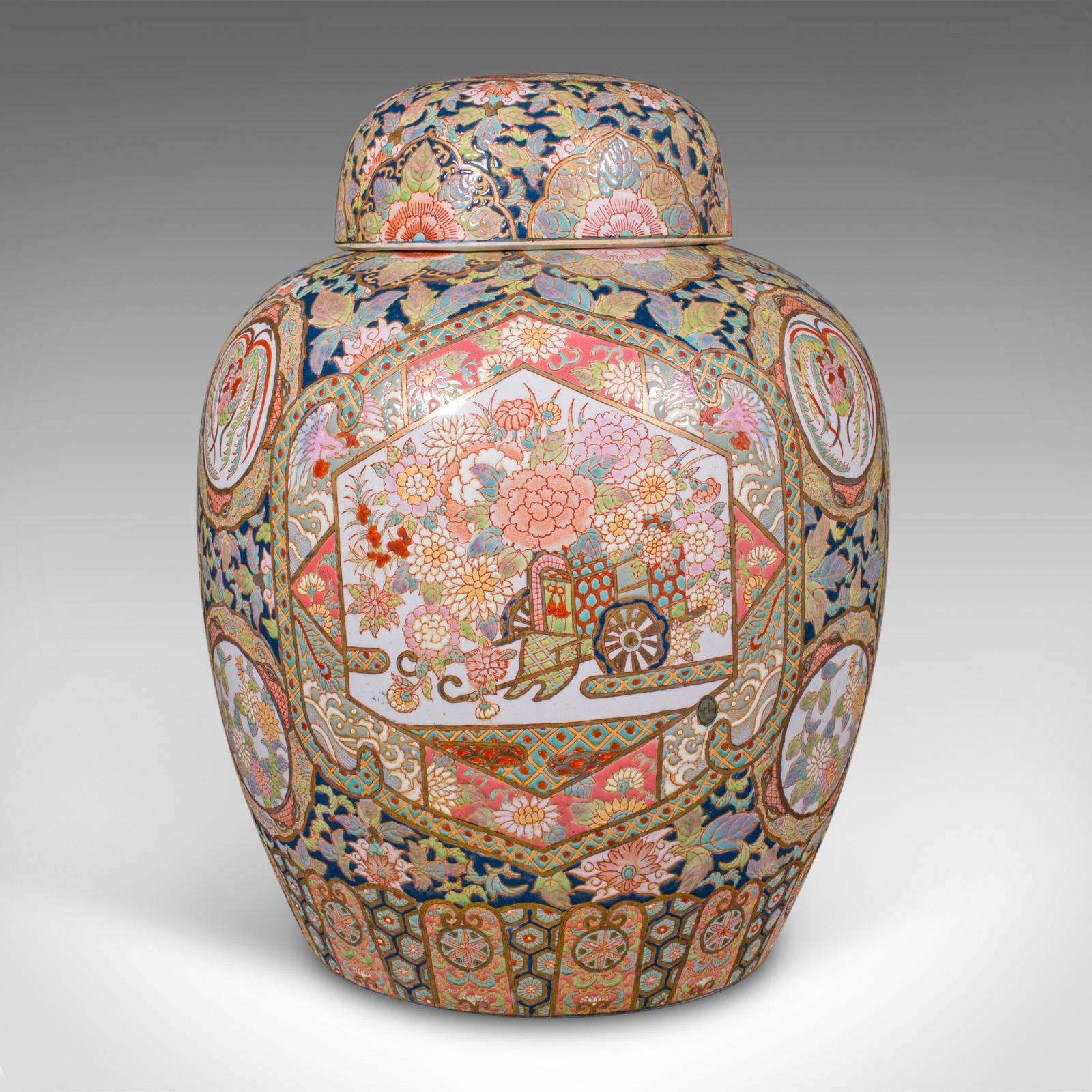 Großes Vintage- Ingwerglas, chinesisch, Keramik, Deckelvase mit Deckel, Art déco, um 1940 (20. Jahrhundert) im Angebot