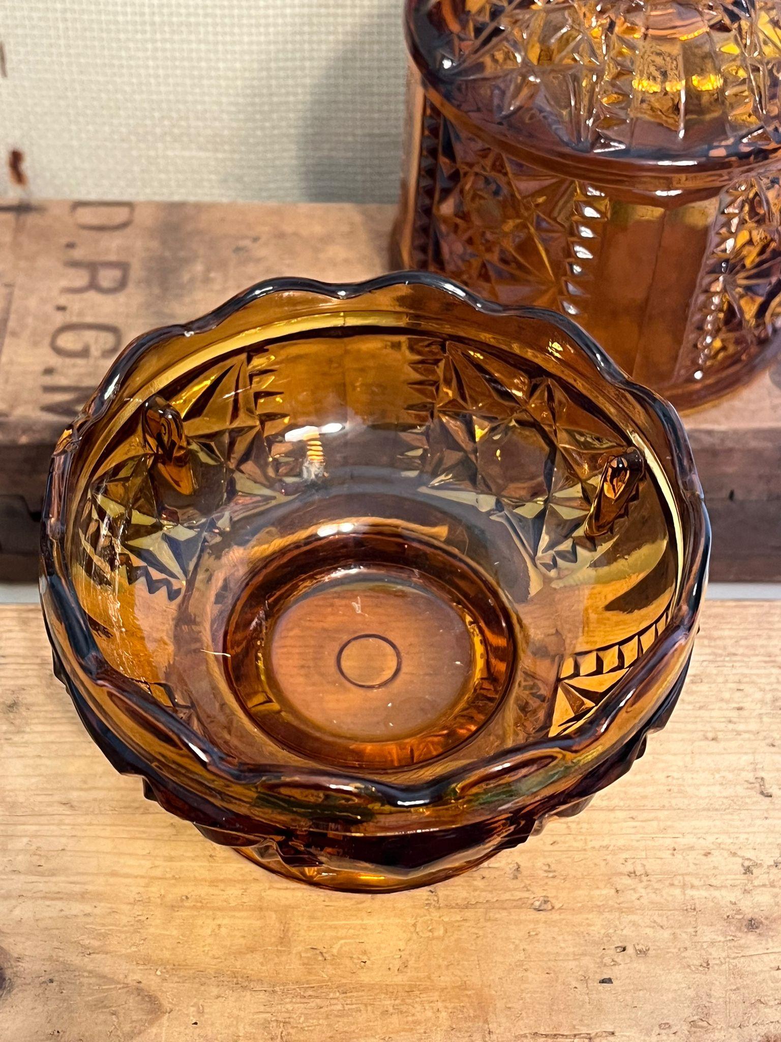 Late 20th Century Large Vintage Glass Amber Fairy Lamp Stars and Bars Design Candle Holder.