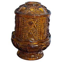 Large Vintage Glass Amber Fairy Lamp Stars and Bars Design Candle Holder.