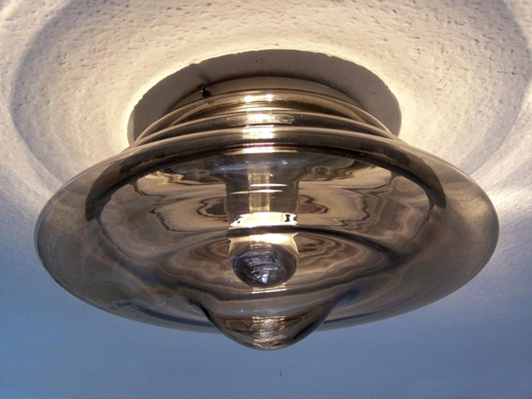 Large Vintage Glass Ceiling or Wall Light Flushmount, 1960s im Angebot 1