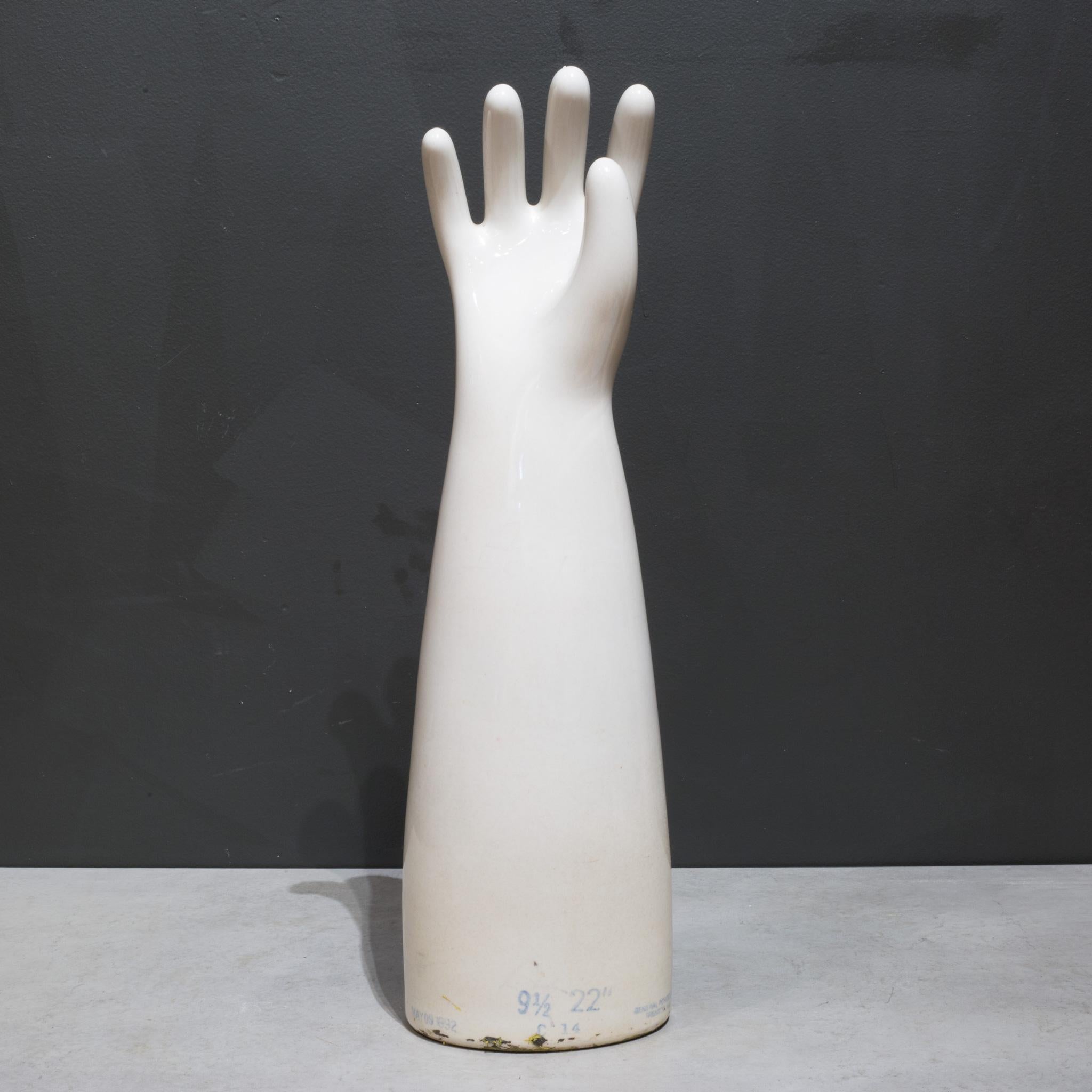 Large Vintage Glazed Porcelain Rubber Glove Mold C.1992 In Good Condition In San Francisco, CA