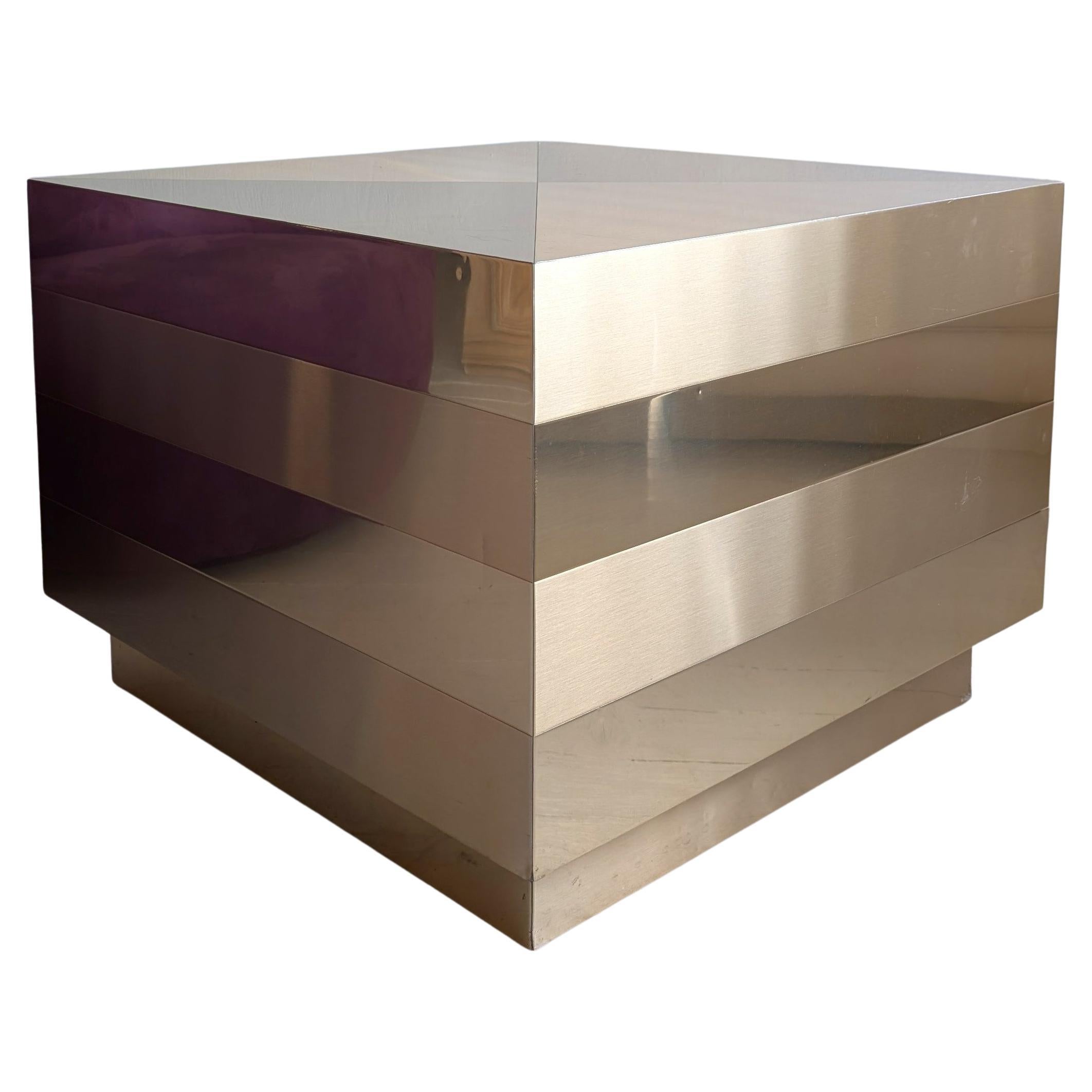 Large vintage gold cube coffee table, Paul Evans style, brutalist 1980s