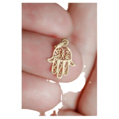 Large Vintage Gold Hamsa Hand Pendant, Hand of Fatma Charm, Hand of Fatma Charm