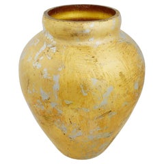 Large Vintage Gold Leaf Decorated Glass Centerpiece Vase
