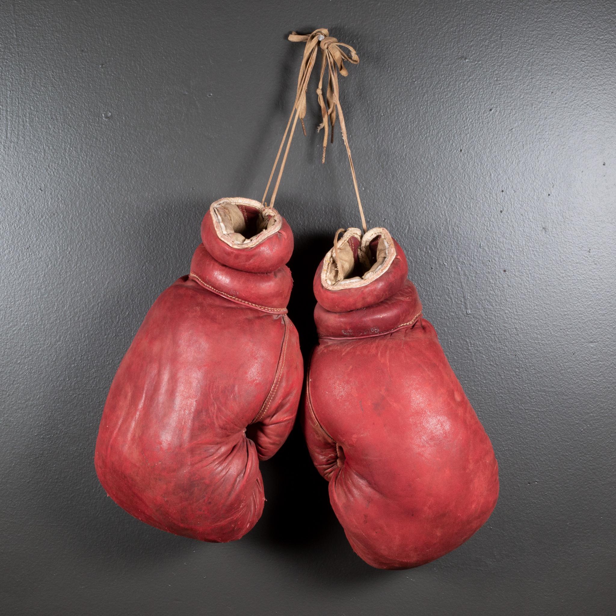 Industrial Large Vintage Gold Smith Leather Boxing Gloves c.1950