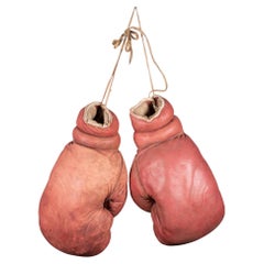 Large Used Gold Smith Leather Boxing Gloves c.1950 (FREE SHIPPING)