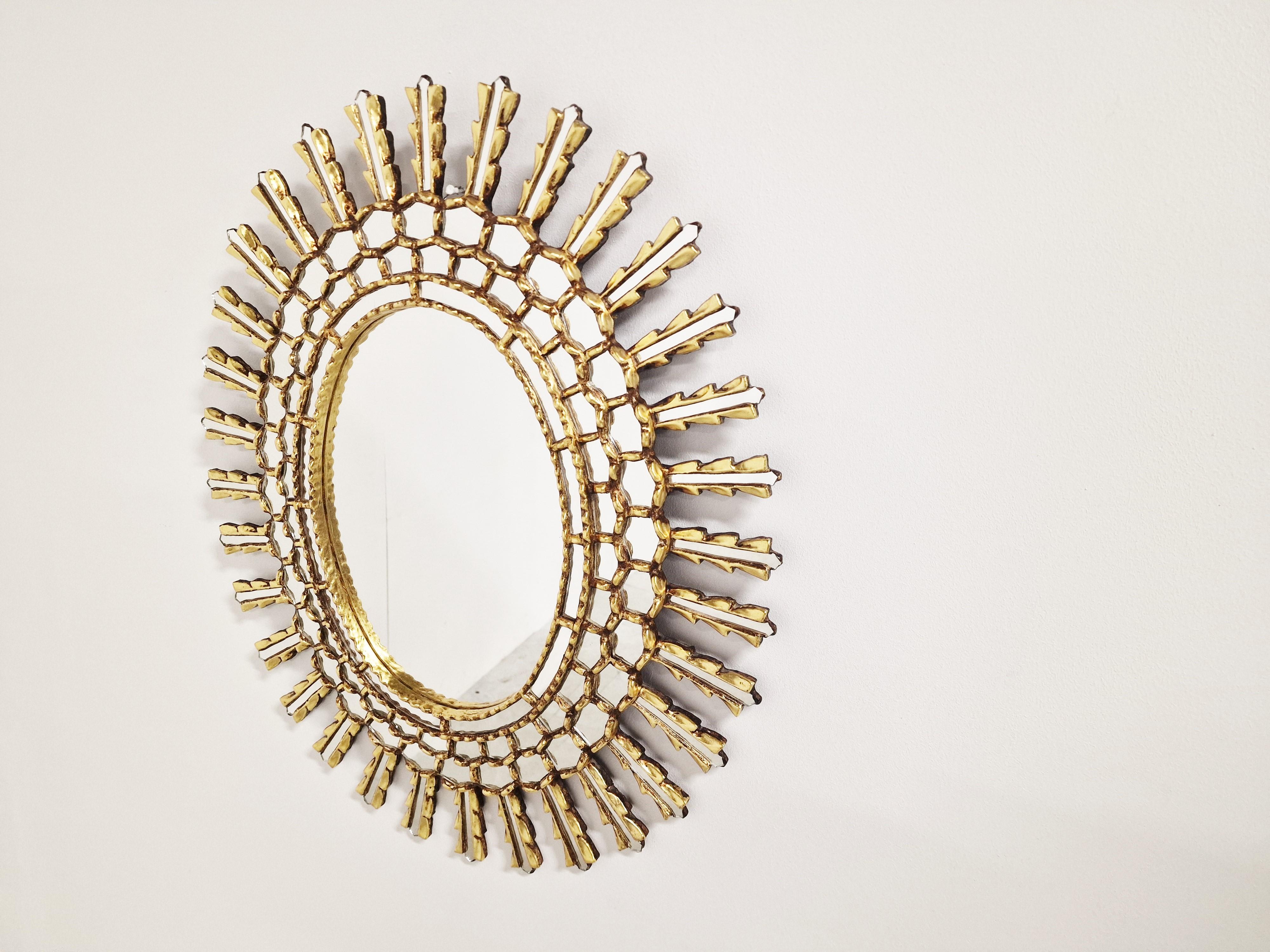 Hollywood Regency Large Vintage Golden Sunburst Mirror, 1960s