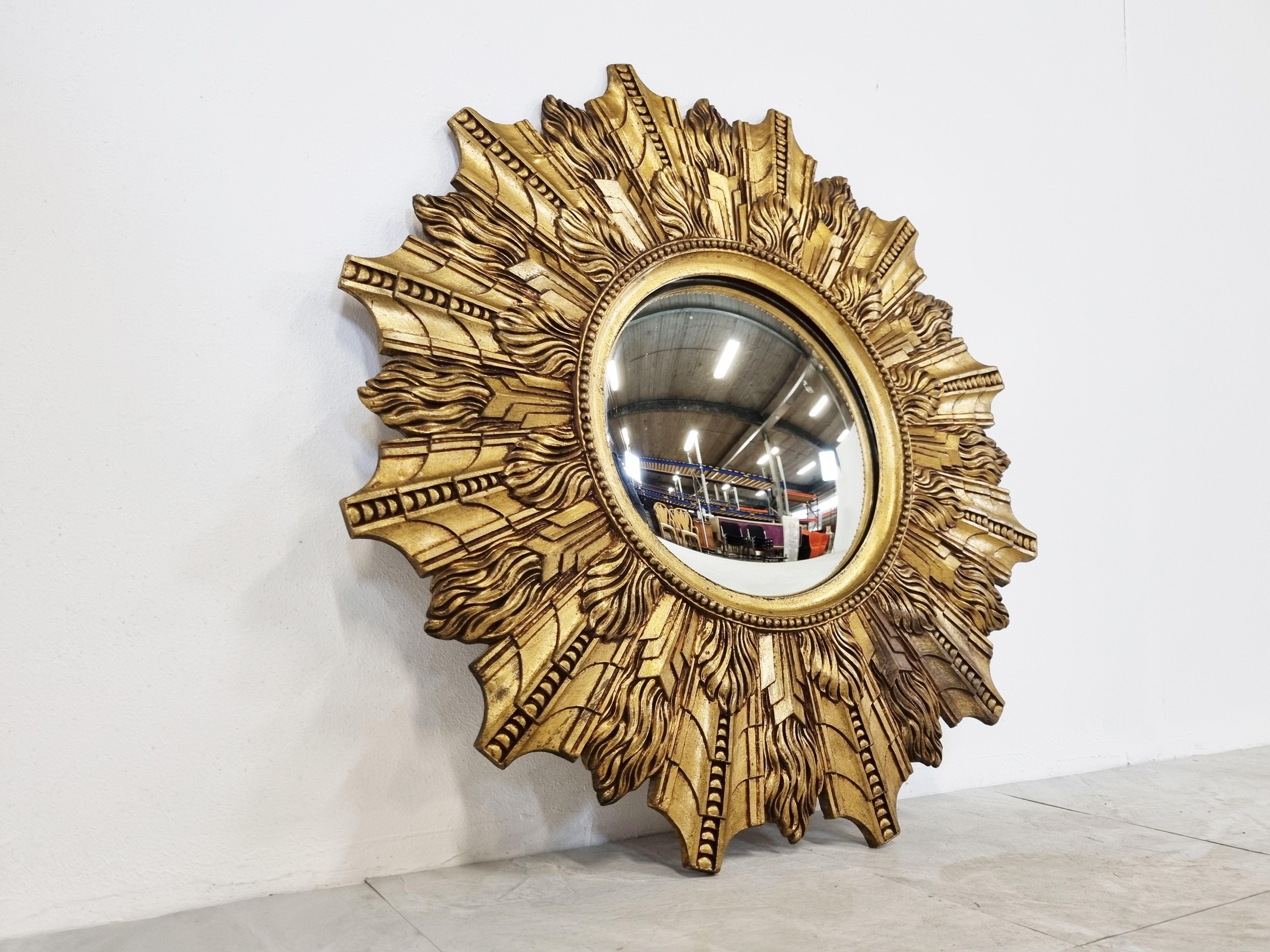 Belgian Large Vintage Golden Sunburst Mirror, 1960s