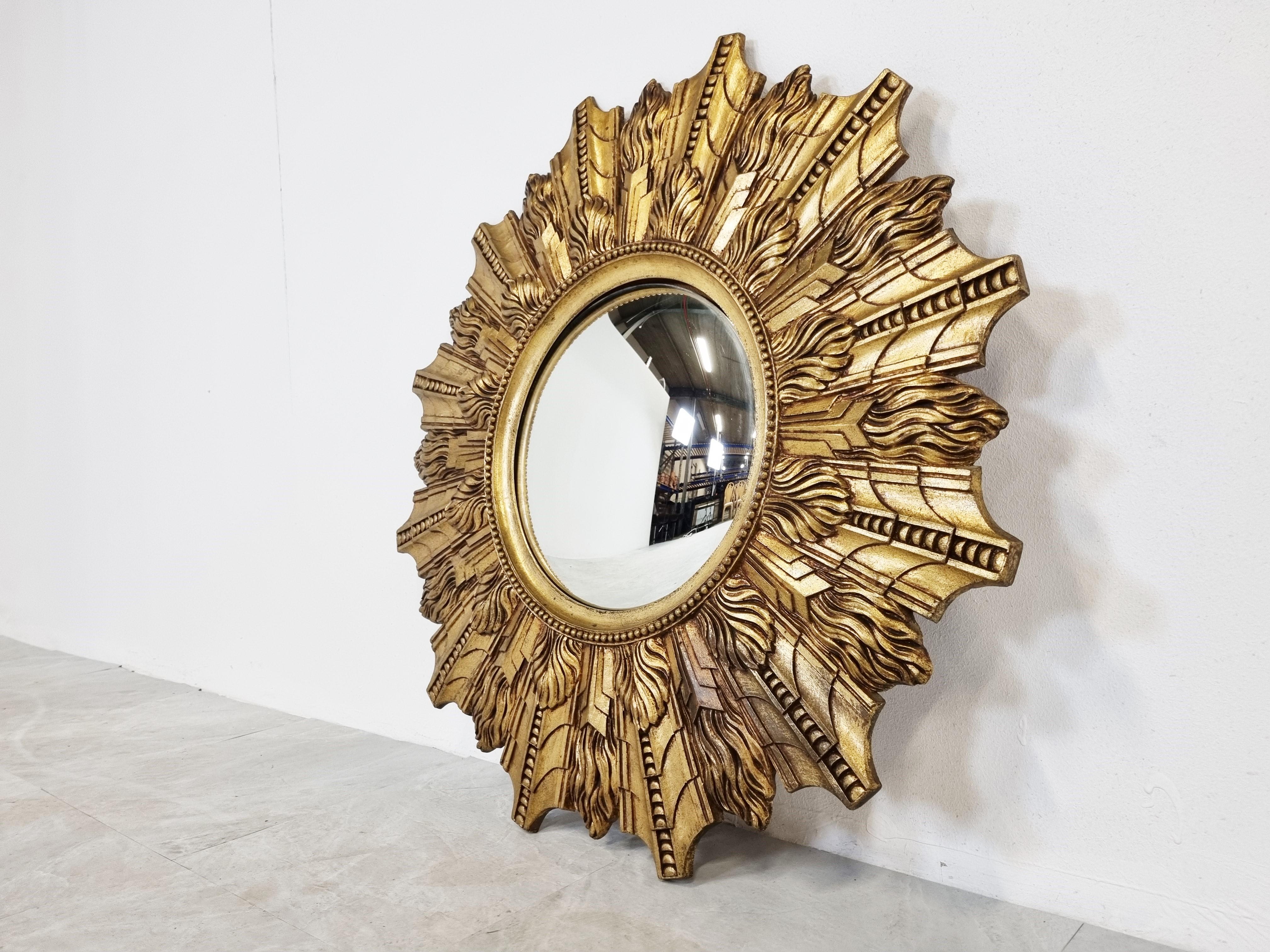 Mid-20th Century Large Vintage Golden Sunburst Mirror, 1960s