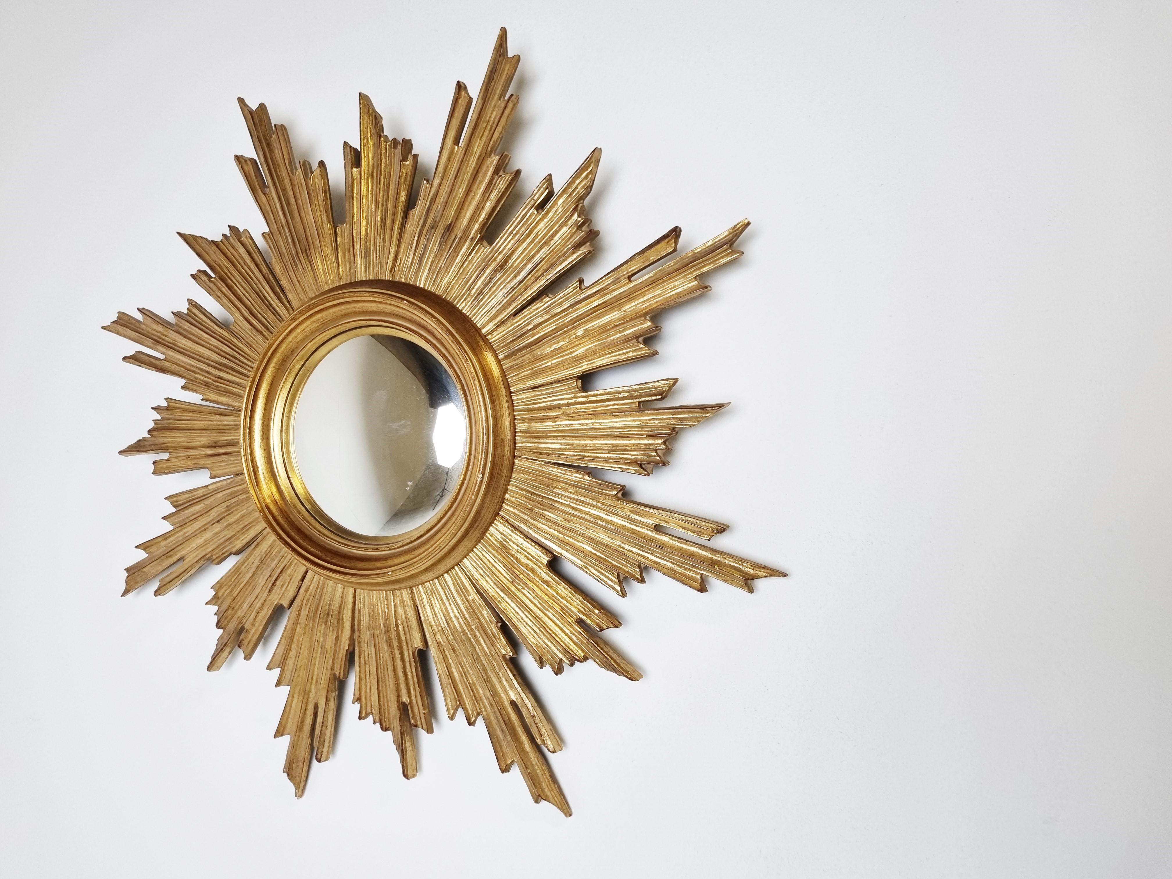 Belgian Large Vintage Golden Sunburst Mirror, 1970s