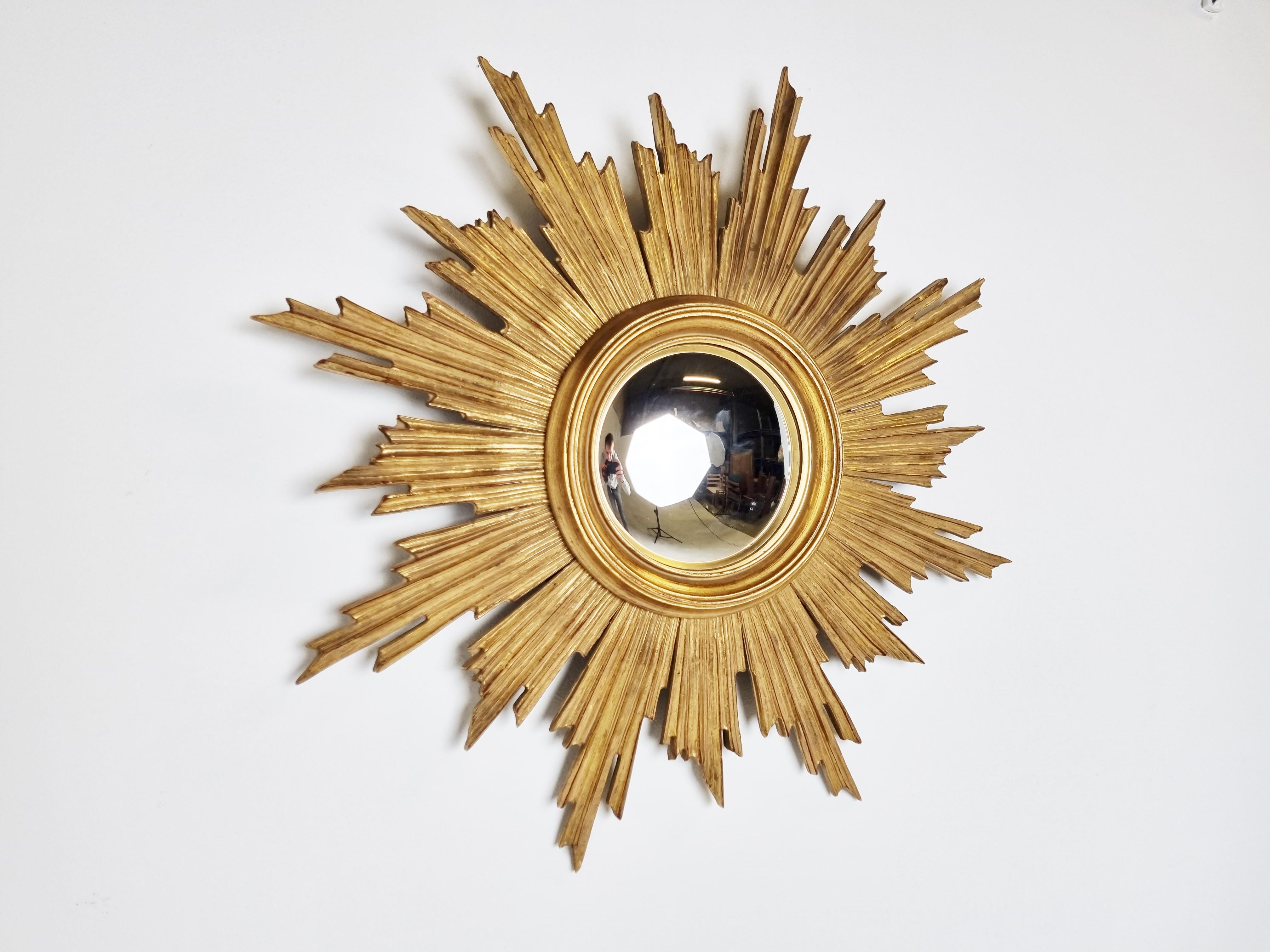 Late 20th Century Large Vintage Golden Sunburst Mirror, 1970s