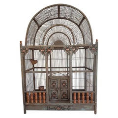 large Used green birdcage, French antiquity, iron and wood decor