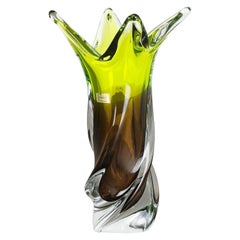 Large Vintage Green brown Hand Blown Crystal Glass Vase by Joska, Germany, 1970s