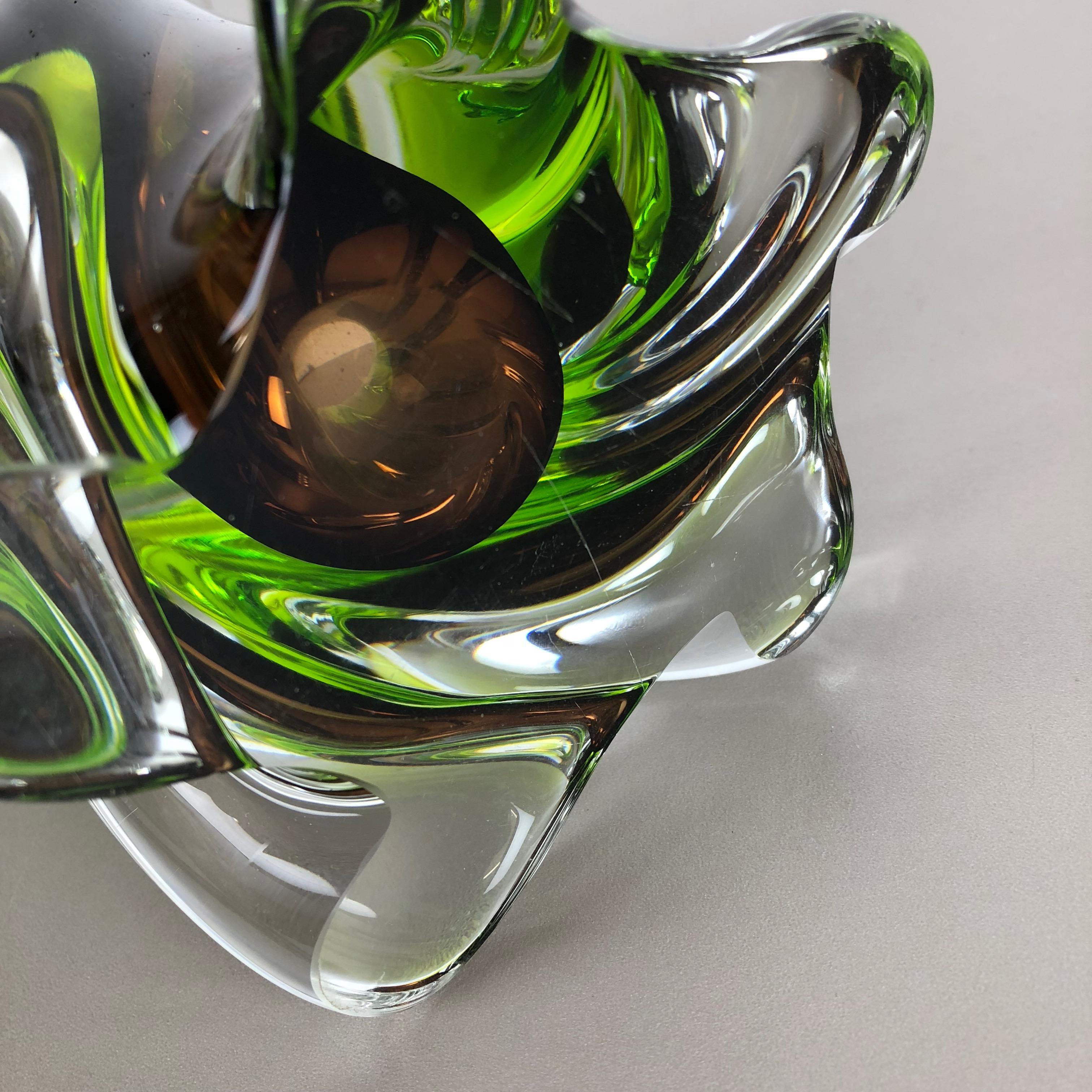 Large Vintage Green Brown Hand Blown Crystal Glass Vase by Joska, Germany, 1970s For Sale 7