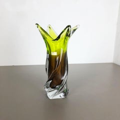 Large Vintage Green brown Hand Blown Crystal Glass Vase by Joska, Germany, 1970s