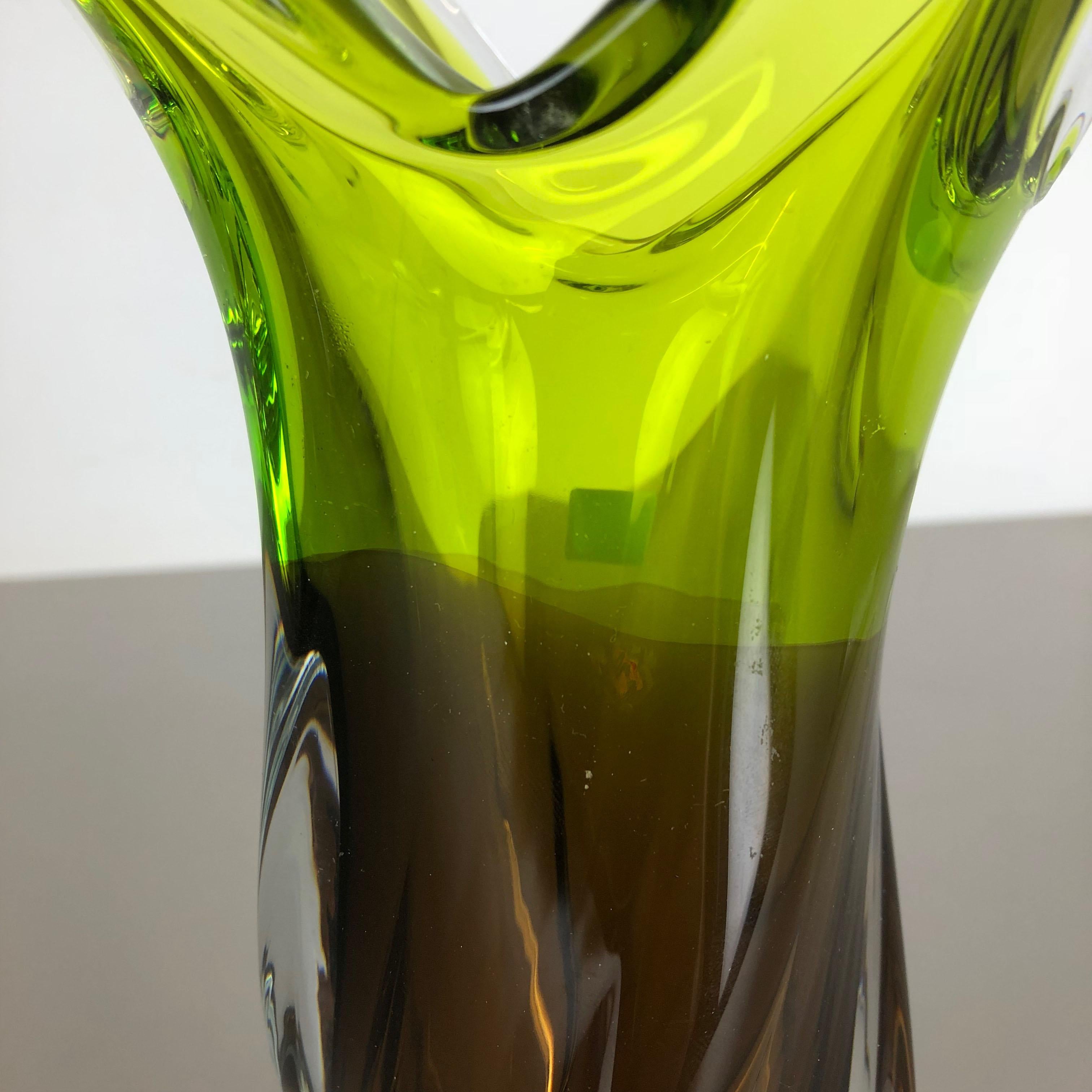 20th Century Large Vintage Green brown Hand Blown Crystal Glass Vase by Joska, Germany, 1970s For Sale