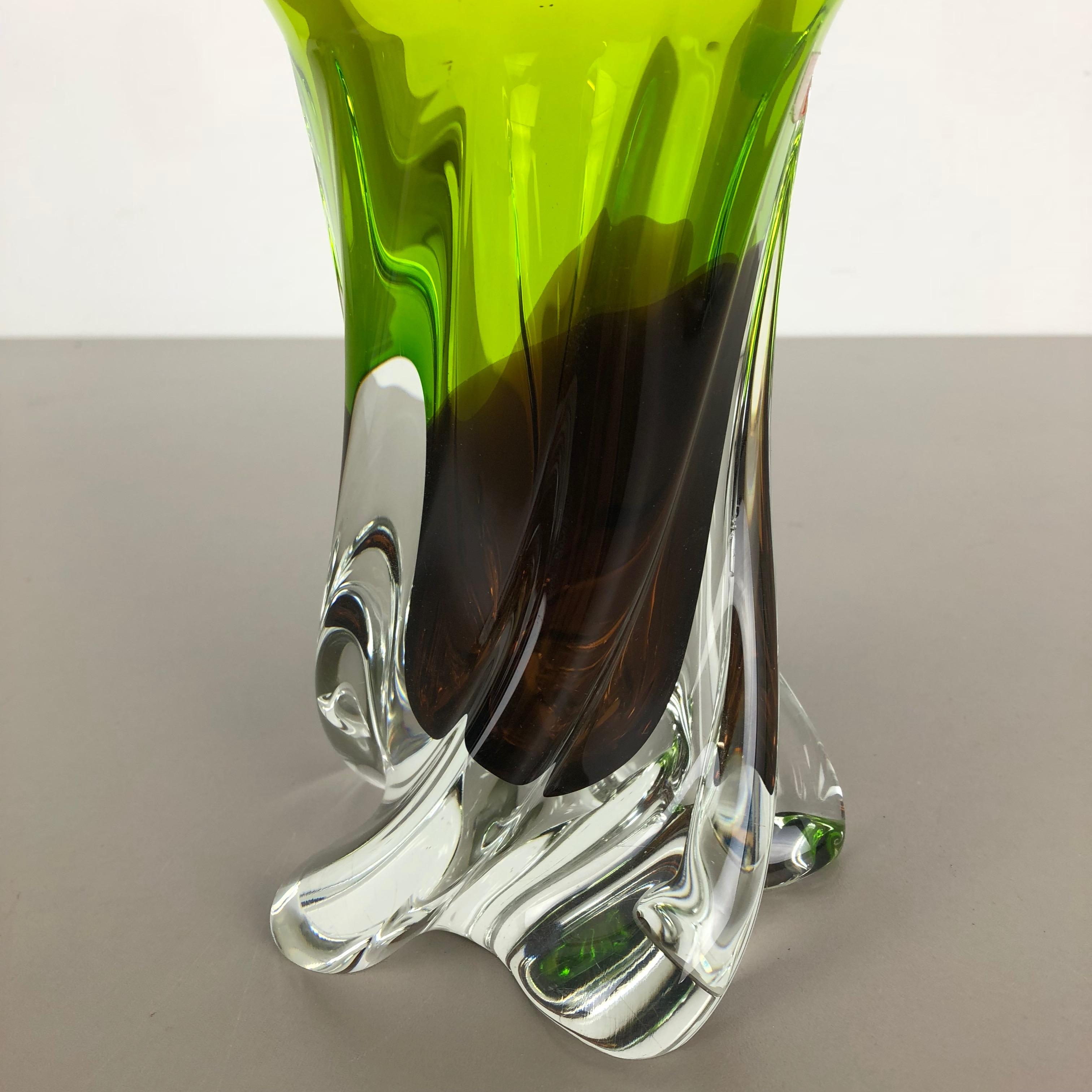 Large Vintage Green Brown Hand Blown Crystal Glass Vase by Joska, Germany, 1970s For Sale 3