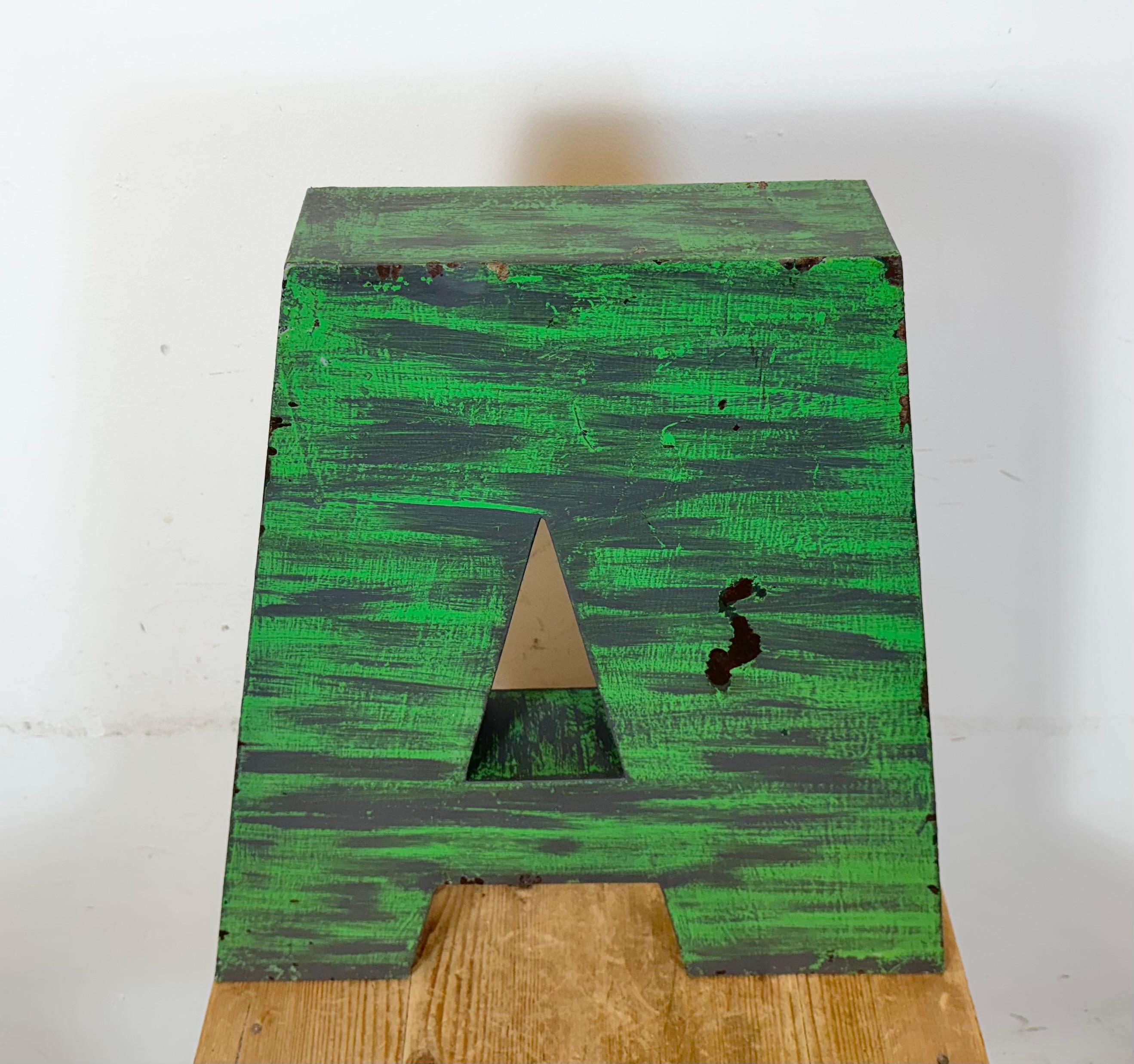 Czech Large Vintage Green Iron Facade Letter A, 1970s For Sale