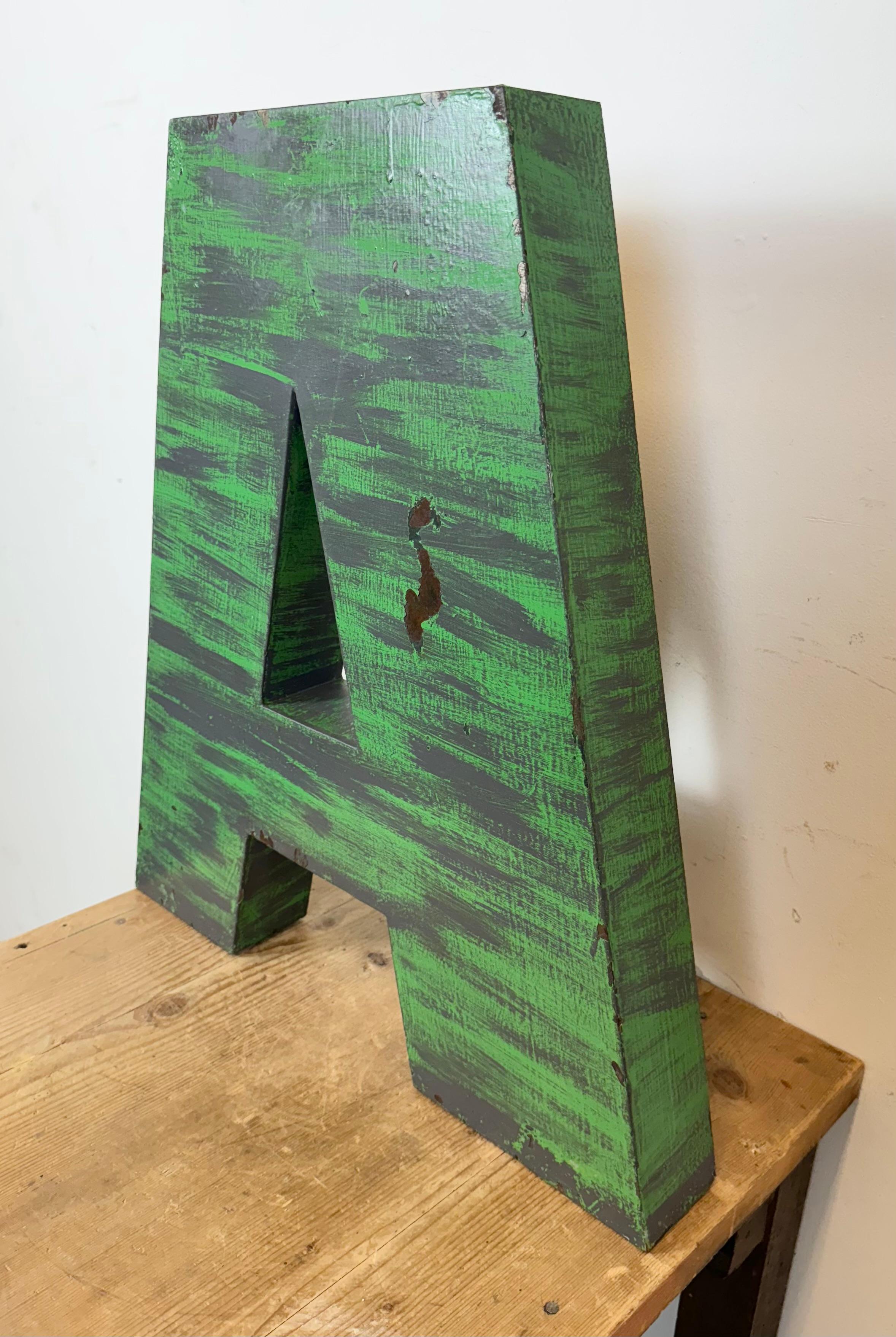 Late 20th Century Large Vintage Green Iron Facade Letter A, 1970s For Sale