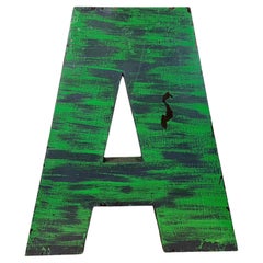 Grande lettera A di facciata in ferro verde vintage, anni '70