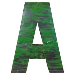 Grande lettera A di facciata in ferro verde vintage, anni '70
