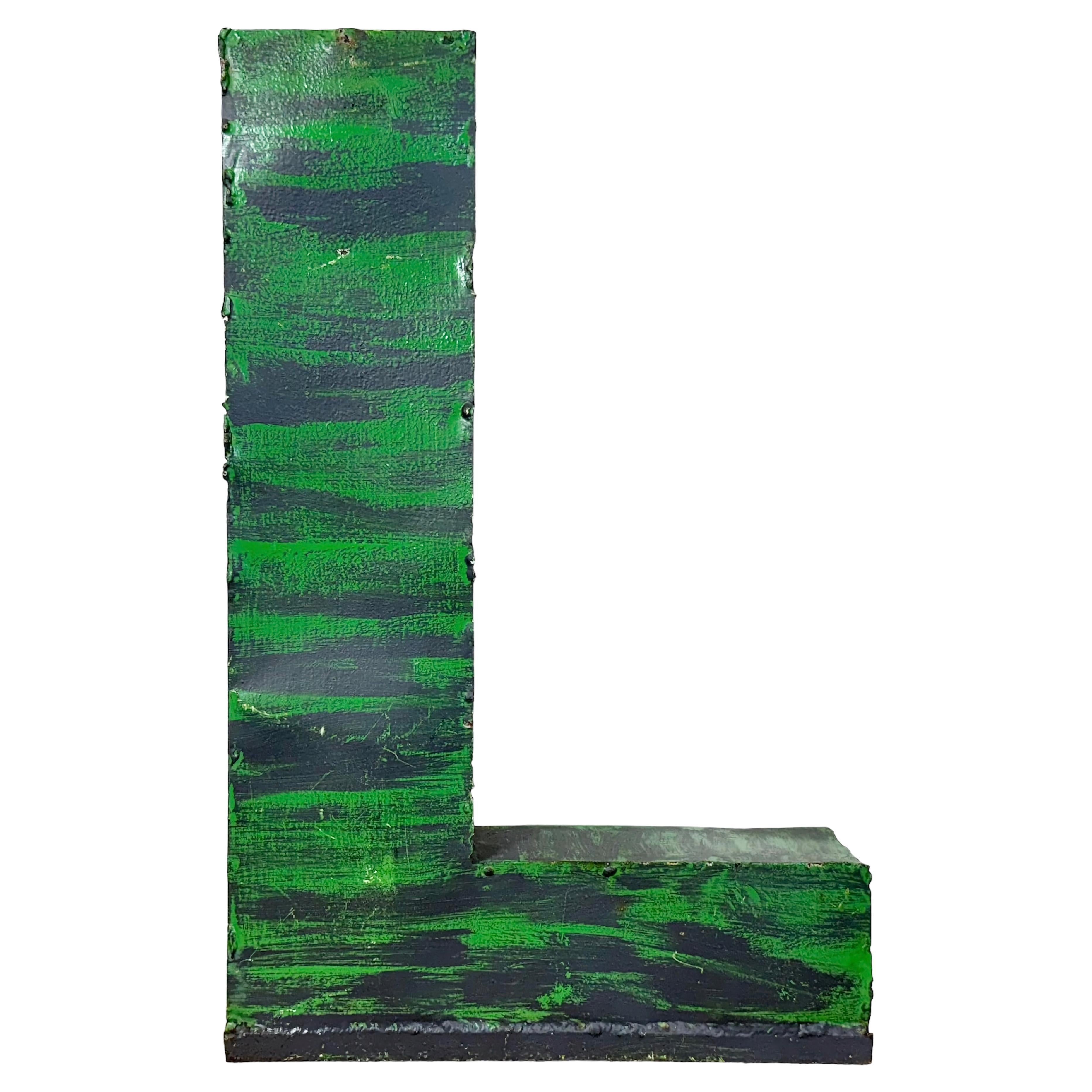 Grande lettera di facciata in ferro verde vintage L , anni '70