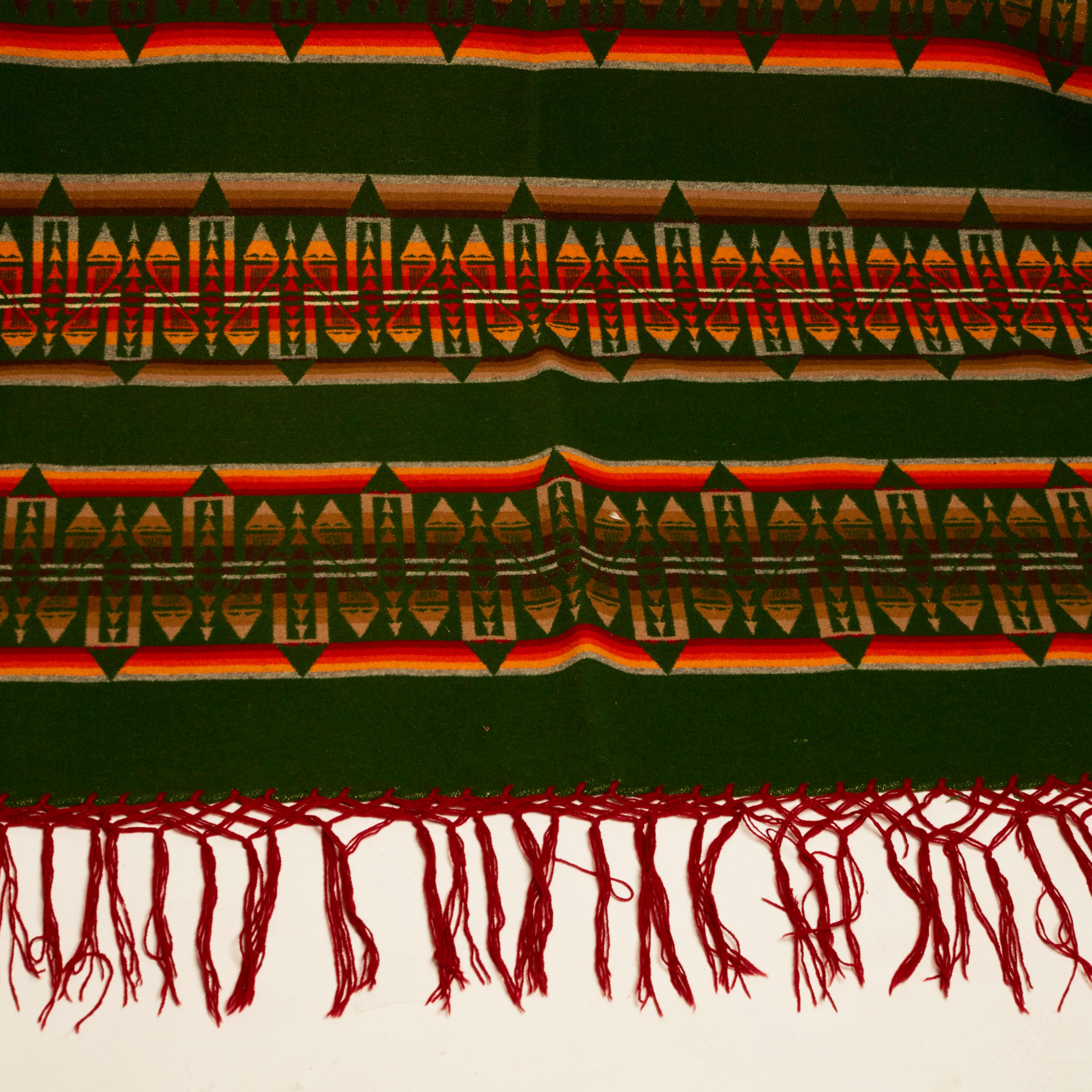 Native American Large Vintage Green Pendleton Blanket For Sale