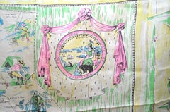 Large Vintage Green Pink Yellow Blue Silk Scarf California America Themes