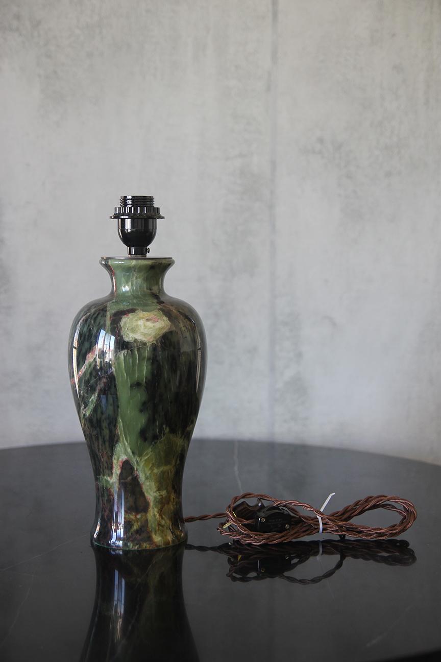 Glazed Large Vintage Green Yellow Red Black Jade Glaze Marble lamp For Sale