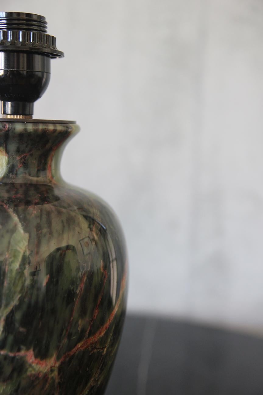 Large Vintage Green Yellow Red Black Jade Glaze Marble lamp In Good Condition For Sale In Los Angeles, CA