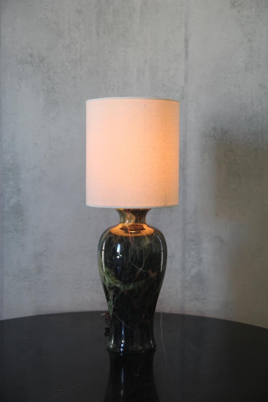 Large Vintage Green Yellow Red Black Jade Glaze Marble lamp For Sale 2