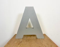 Large Illuminated Vintage Grey Iron Facade Letter A , 1970s