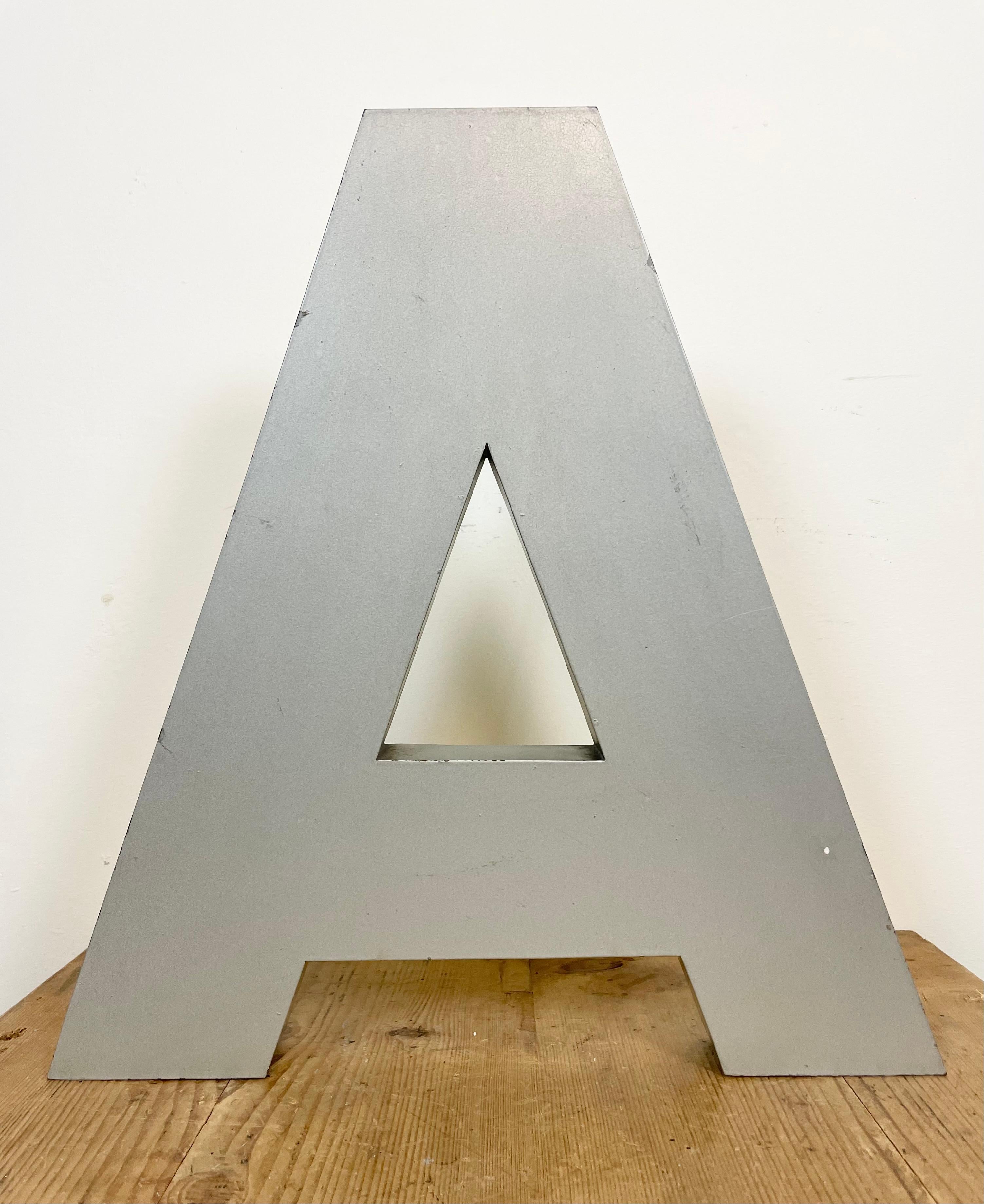 Industrial Large Vintage Grey Iron Facade Letter A , 1970s For Sale