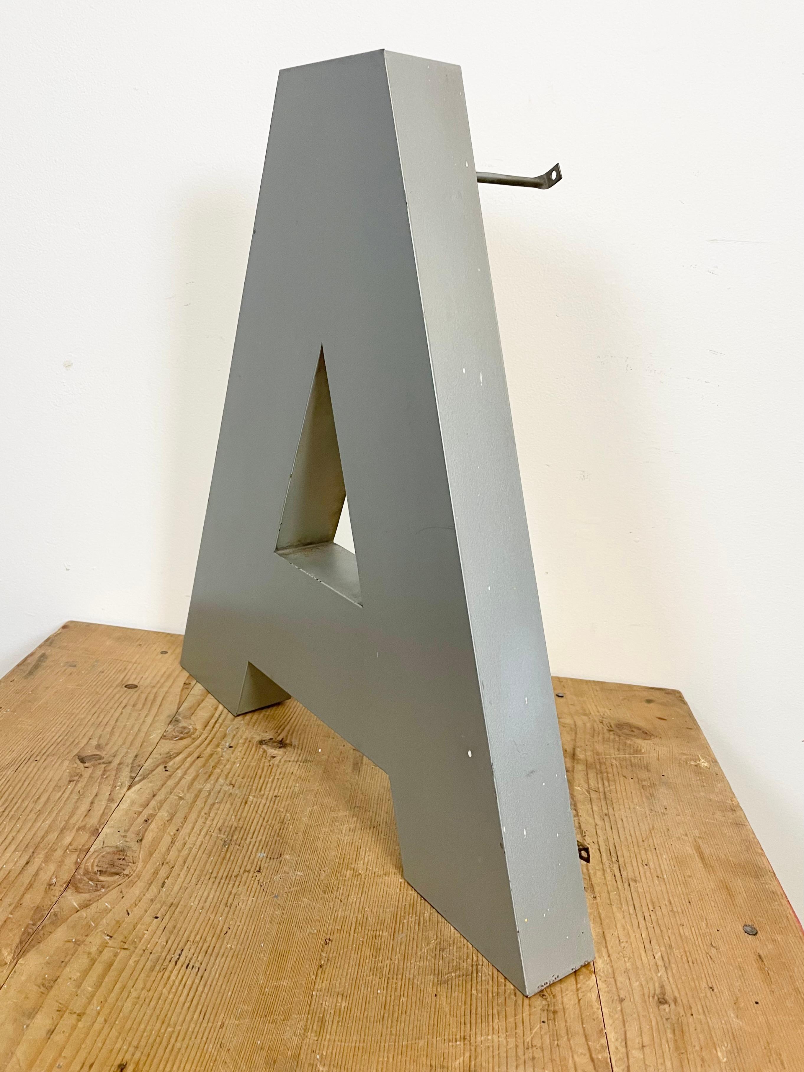 Italian Large Vintage Grey Iron Facade Letter A , 1970s For Sale