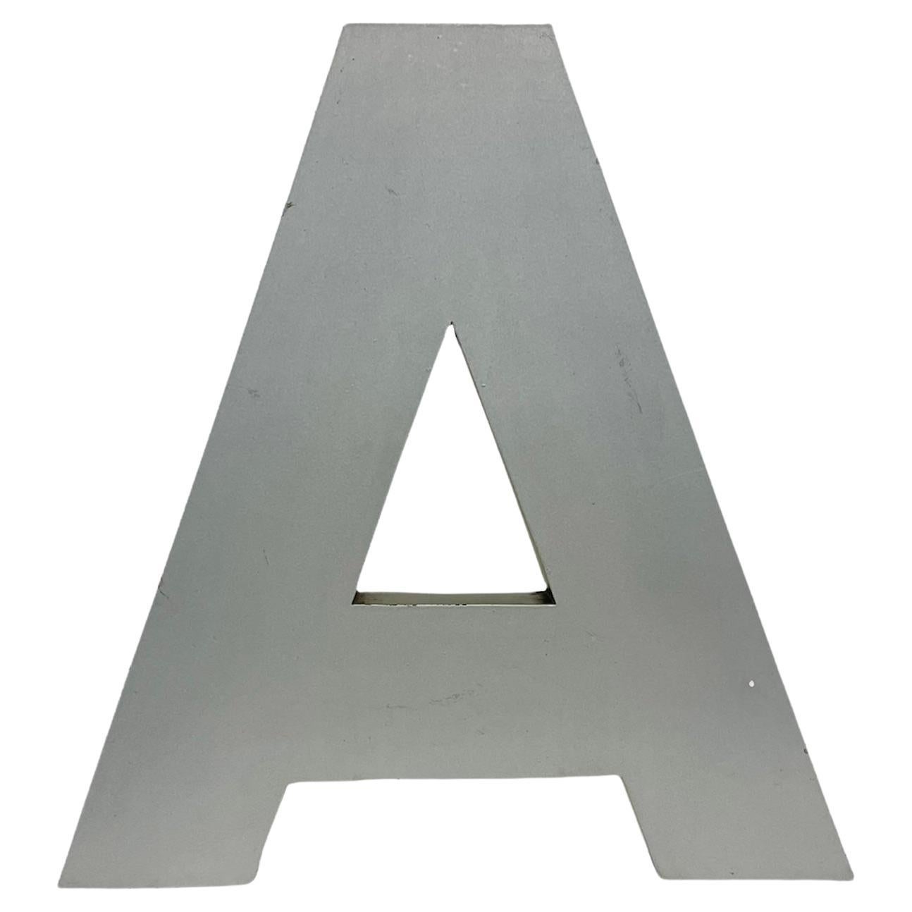 Large Vintage Grey Iron Facade Letter A , 1970s For Sale