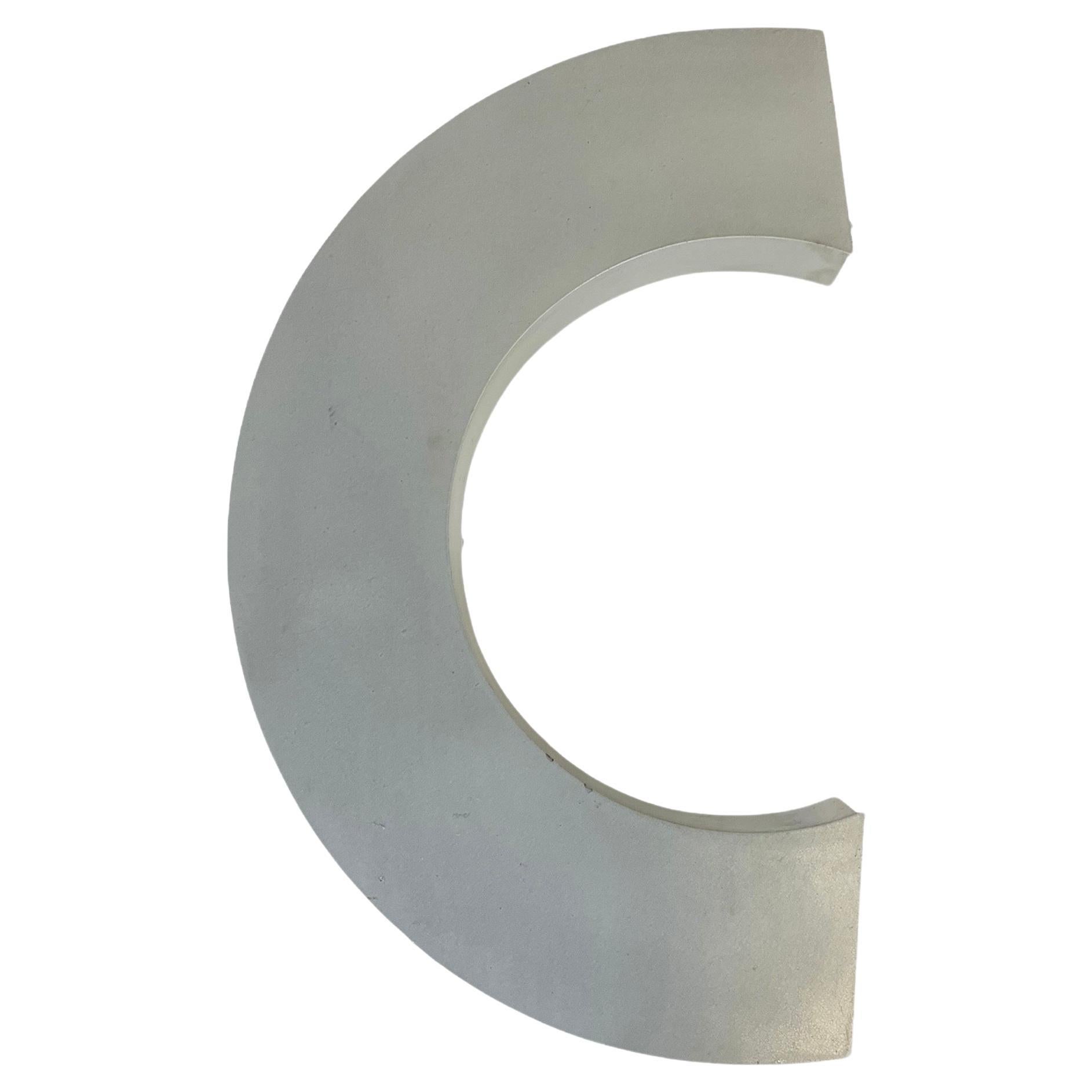 Large Vintage Grey Iron Facade Letter C , 1970s For Sale