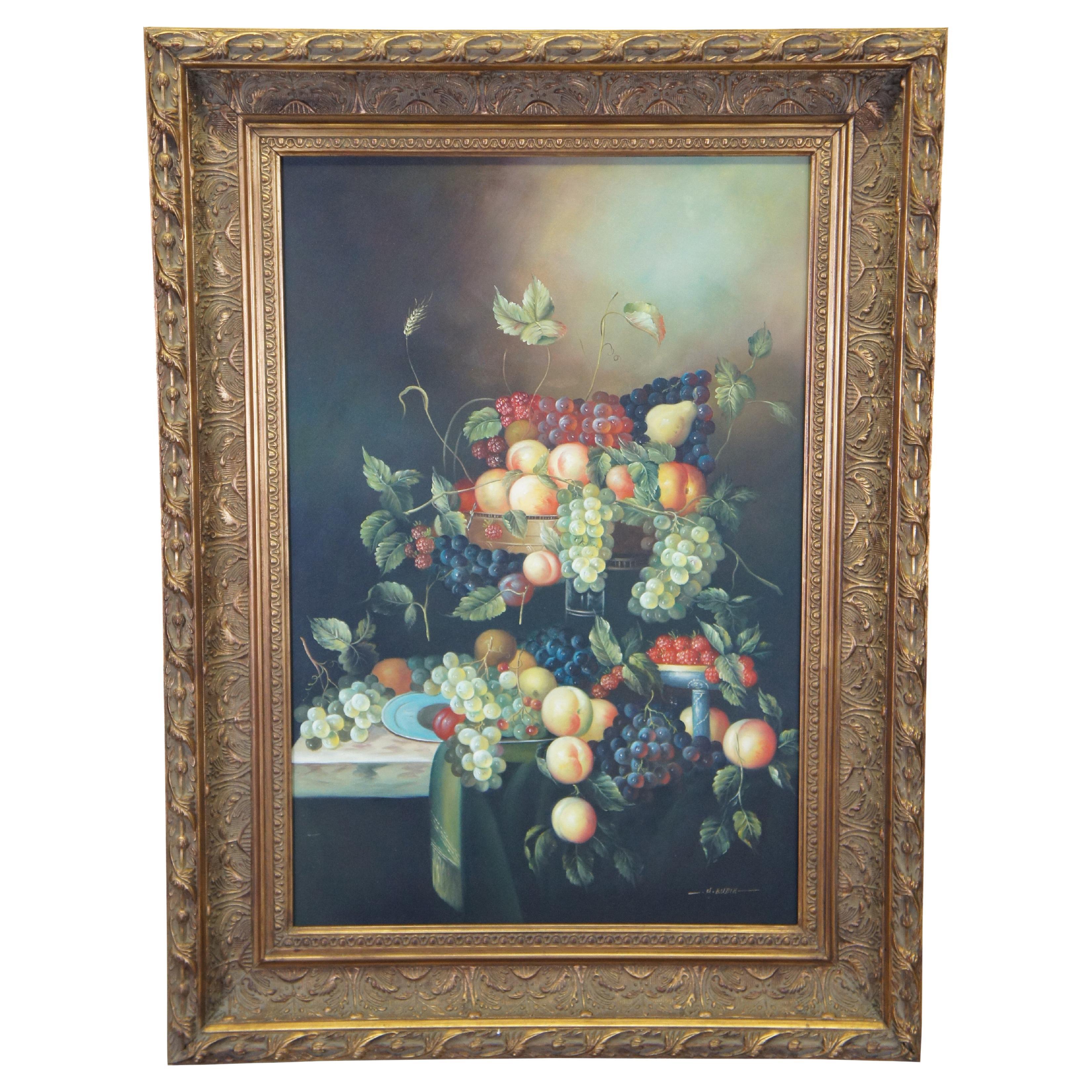 Large Antique Still Life Oil On Canvas Painting Of Fruit C1920 For Sale ...