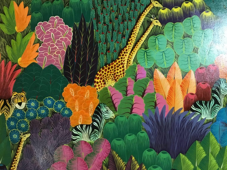 Large Vintage Haitian Oil Painting on Canvus at 1stDibs