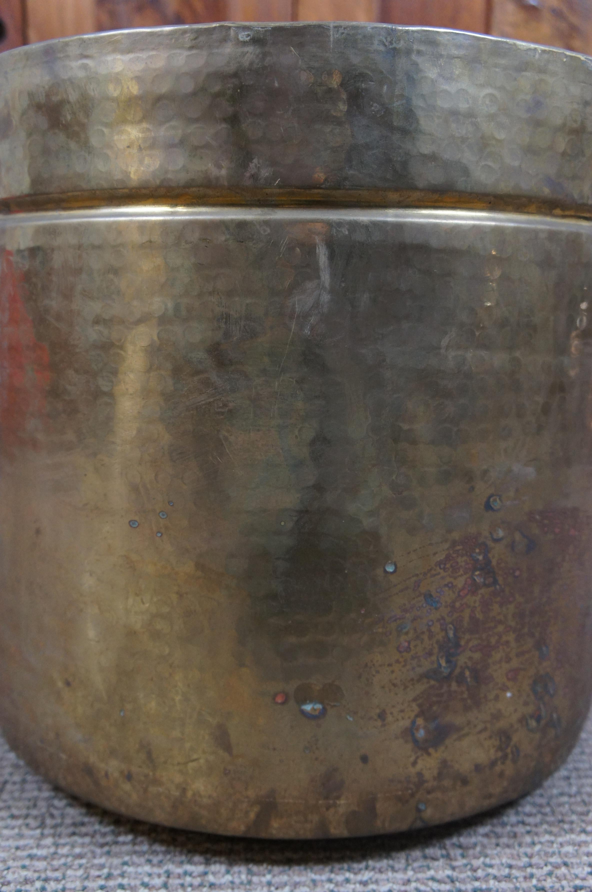 Large Vintage Hammered Brass Bucket Pot Cauldron Planter India Exotics 4