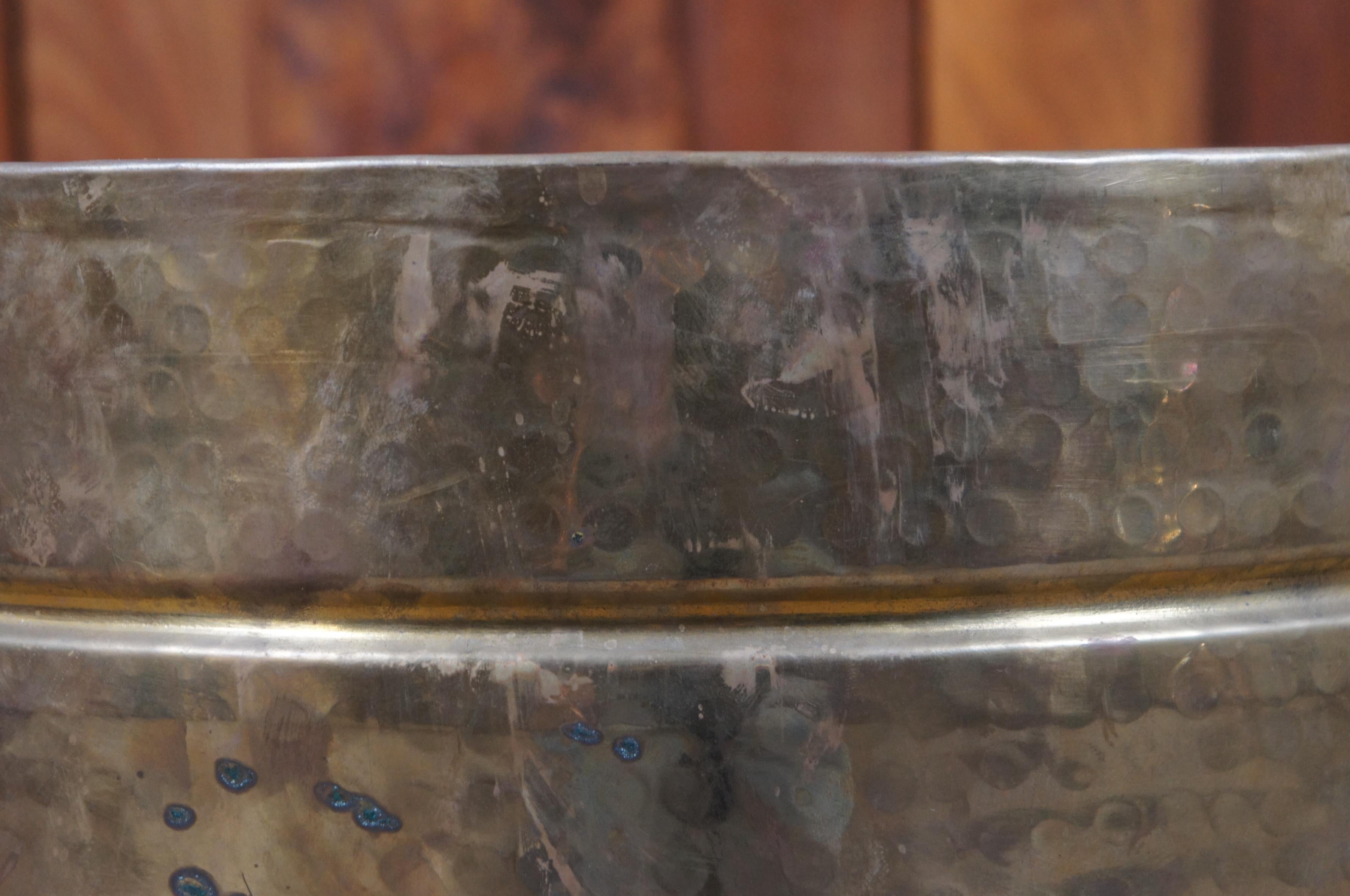 Rustic Large Vintage Hammered Brass Bucket Pot Cauldron Planter India Exotics