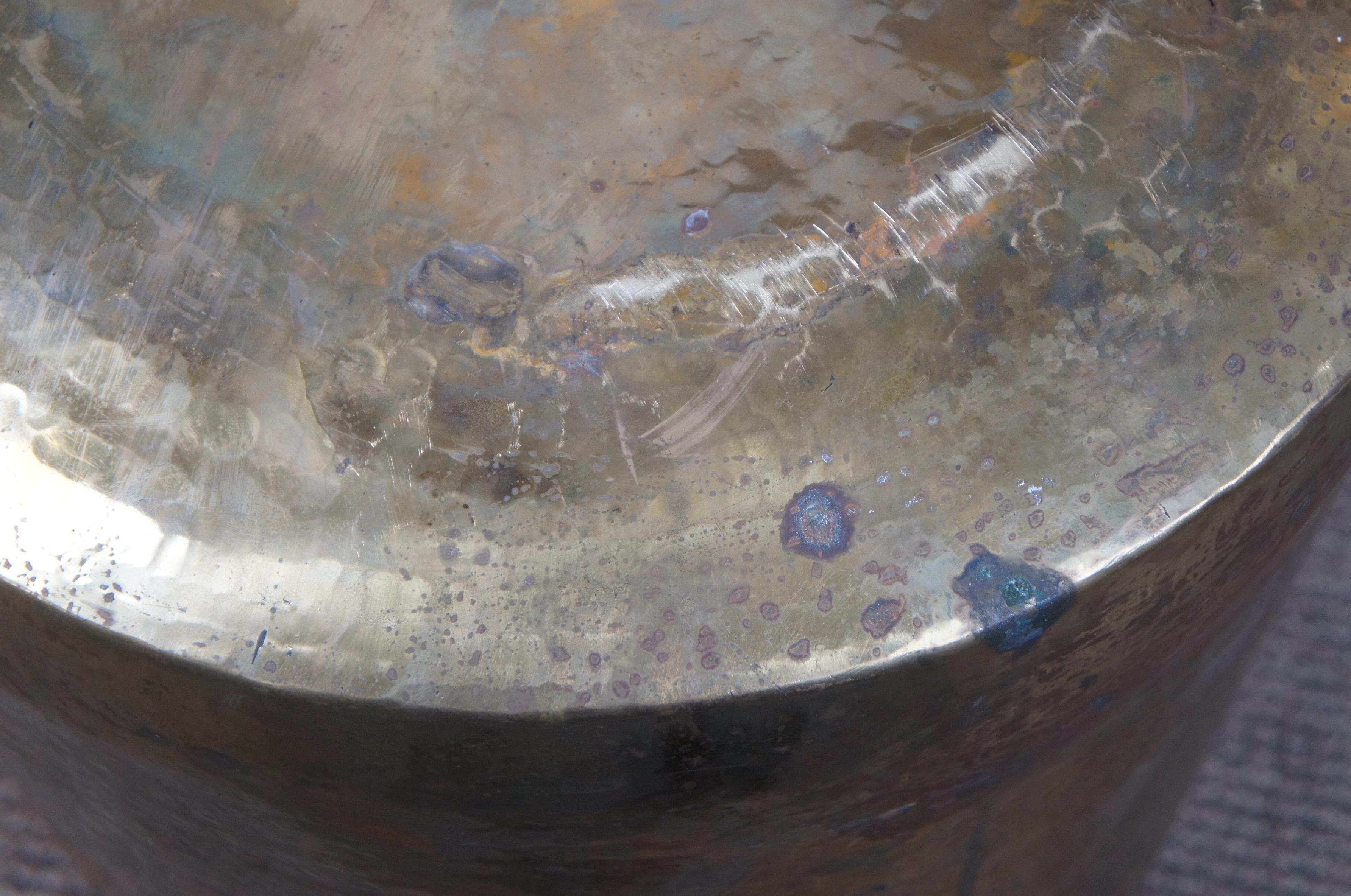 Large Vintage Hammered Brass Bucket Pot Cauldron Planter India Exotics 1
