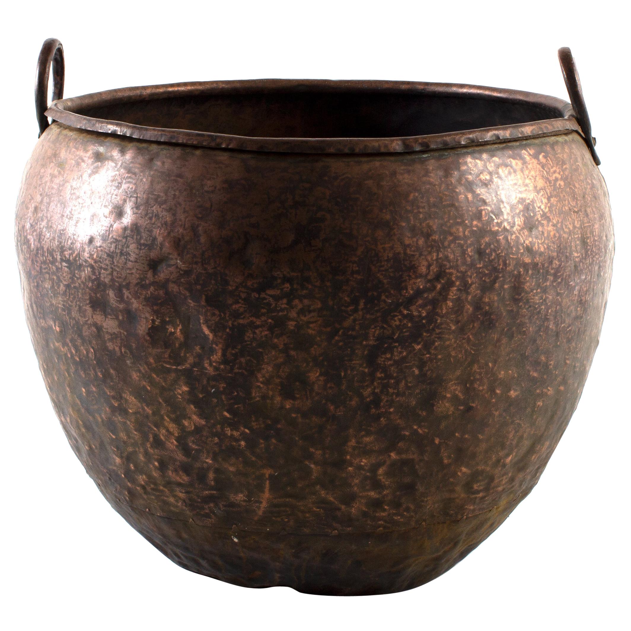 Large Vintage Hammered Copper South Asian Textile Pot