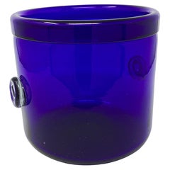 Gran cubitera vintage de cristal soplado azul cobalto para champán o hielo